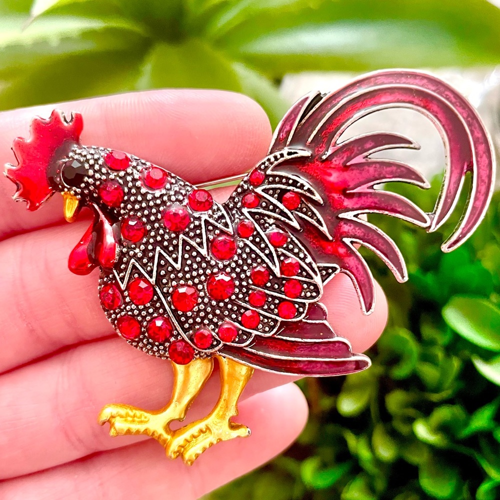 Vintage Red Rooster Pin